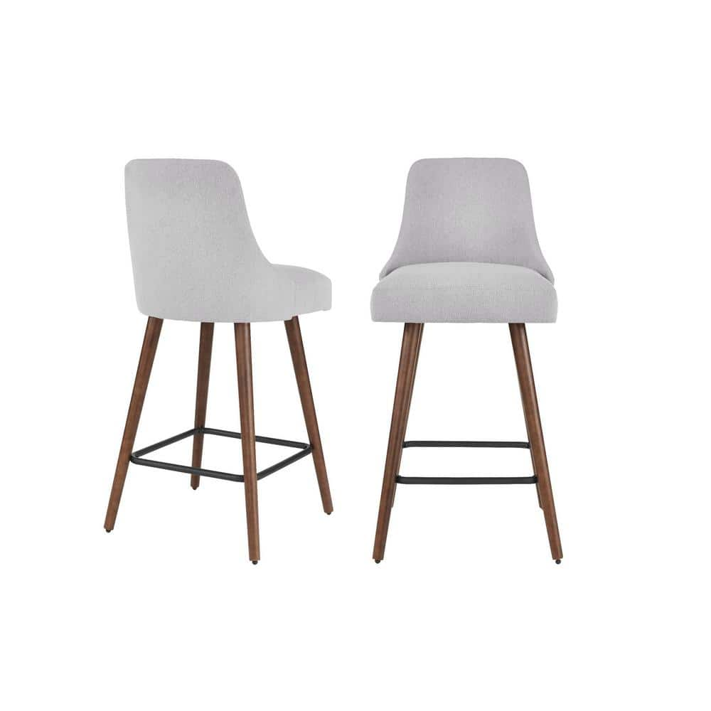 StyleWell Benfield Stone Gray Upholstered Bar Stools with Back (Set of 2), Stone Gray/Sable