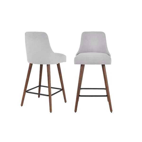 StyleWell Benfield Stone Gray Upholstered Bar Stools with Back (Set of 2)