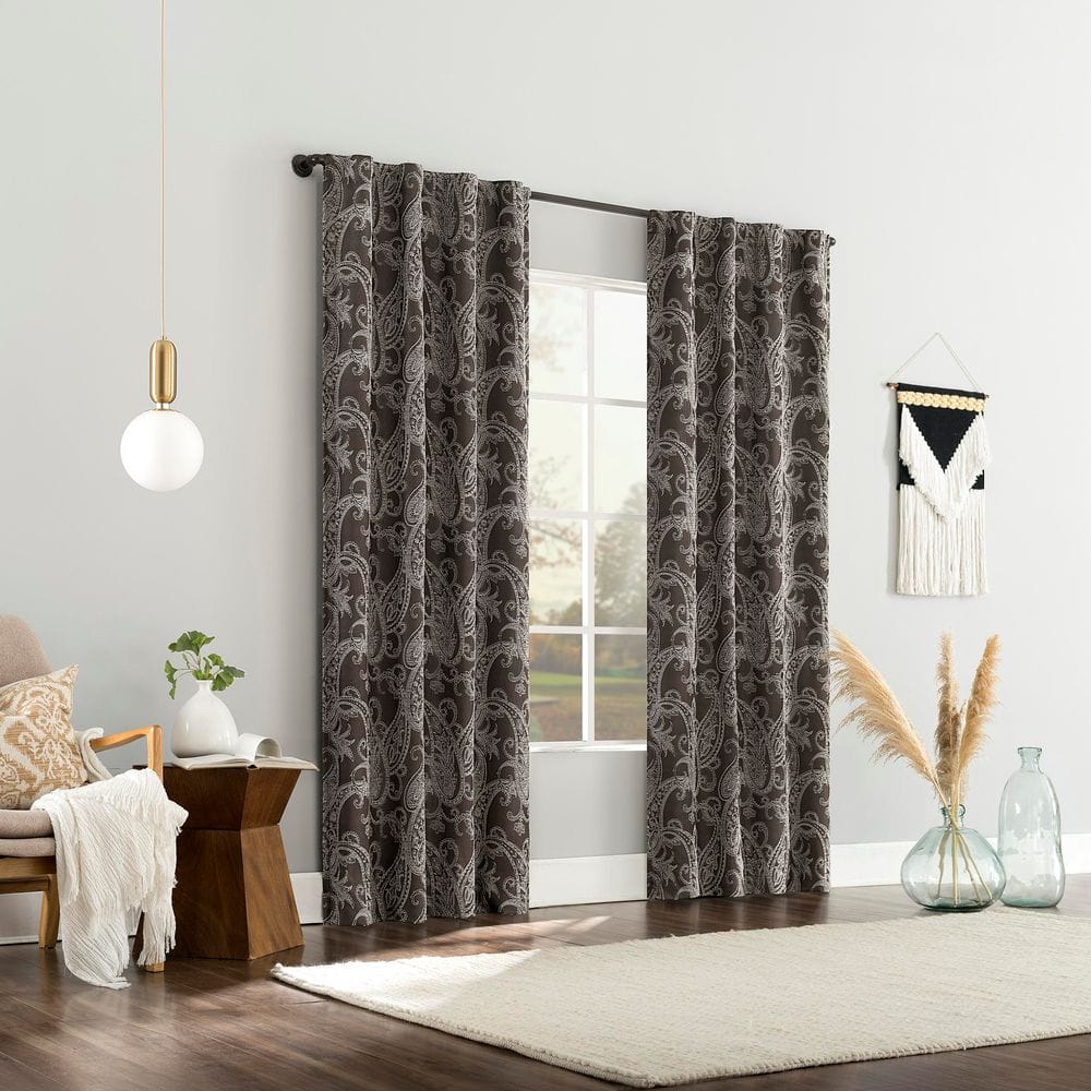 Chocolate Brown Paisley Embroidered Blackout Curtain Panel 40" x 96"