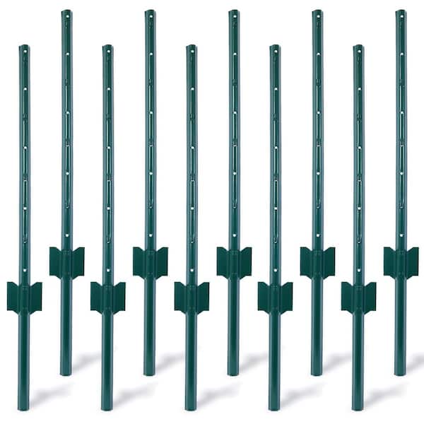 10 Pack 1 in. x 3 ft. Heavy Duty Metal Fence Post with U-Channel for Holding Garden Wire Fence, Corner Anchor Posts