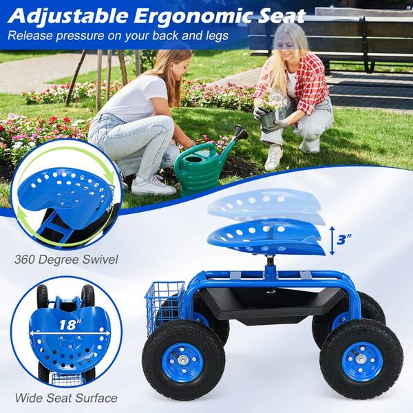 SKONYON Rolling Garden Work Seat with Tool Tray, 330 lbs Capacity