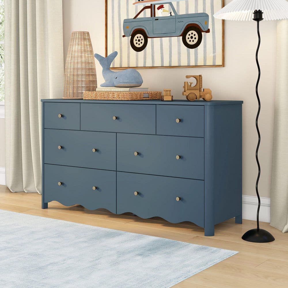 blue fabric dresser Max & Lily Sutton Misty 7 Drawer 56 in. Wide Size:42 EU (9 US) textured grasscloth with a Allproducts 13054 - U.S. Marine Tall dresser