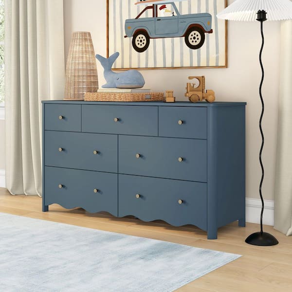 light blue dresser Anbuy Scalloped for Bedroom 9 Drawer Dresser, Long Scalloped Chest of Drawers, Modern Wide Organizer Storage with Drawers, Fluted Petal Pattern Large Storage Cabinet, Living Room, Porch : Home Wrapped in a luxurious light blue texture linen or white textured linen Dusty Blue Floral Painted Dresser