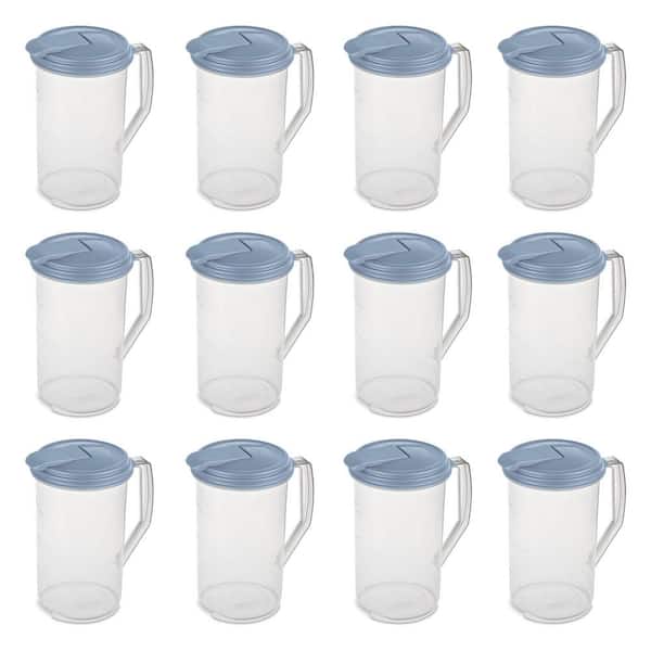 Sterilite 64 fl. oz. Clear Plastic Pitcher with Washed Blue Leak-Proof Lid