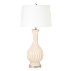 33 in. Clear Standard Light Bulb Bedside Table Lamp with White Cotton Shade