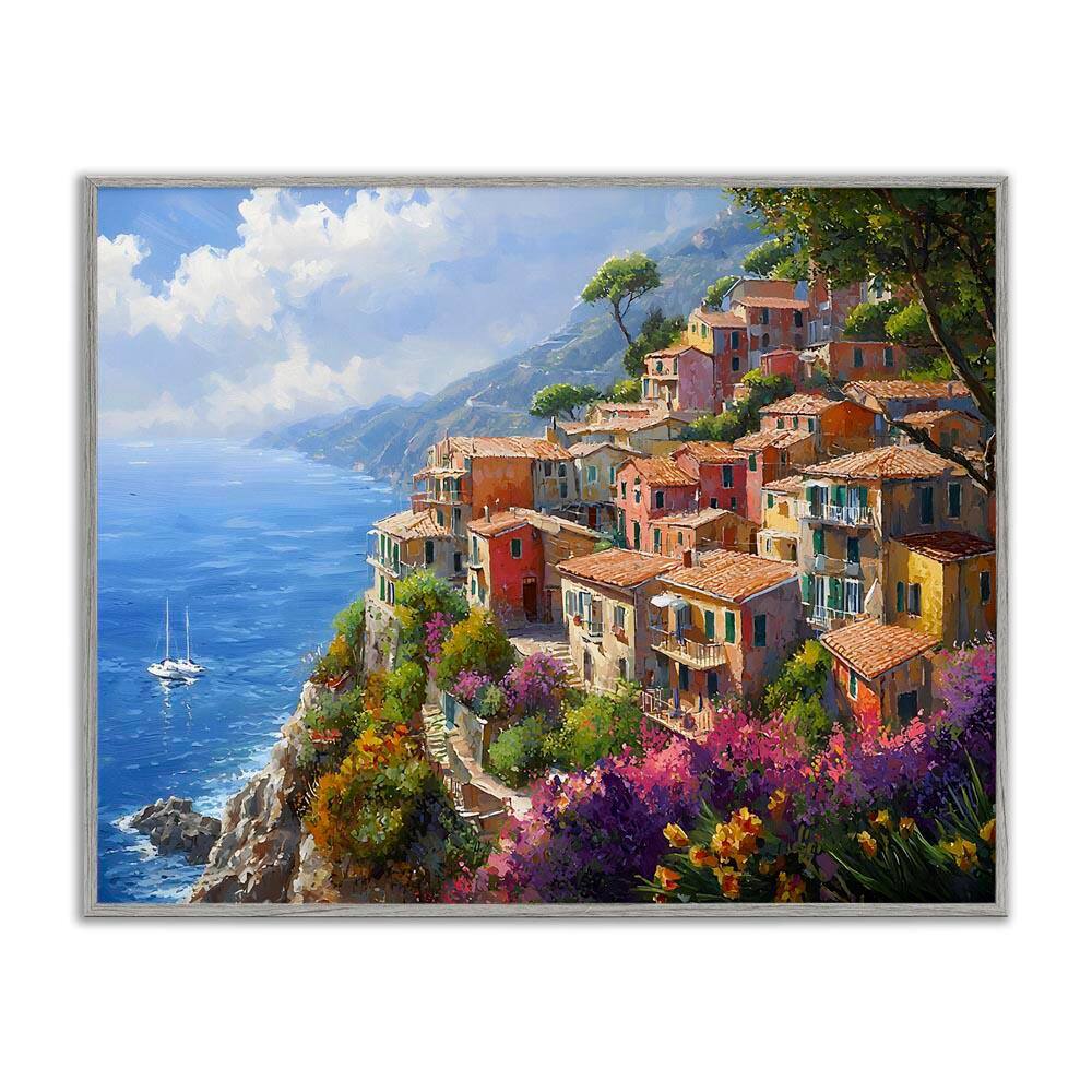Coastal Seaside Village View by Franklyn Gregory Gray Framed Abstract Giclee Art Print 11 in. x 14 in. price history on PriceWatchPro