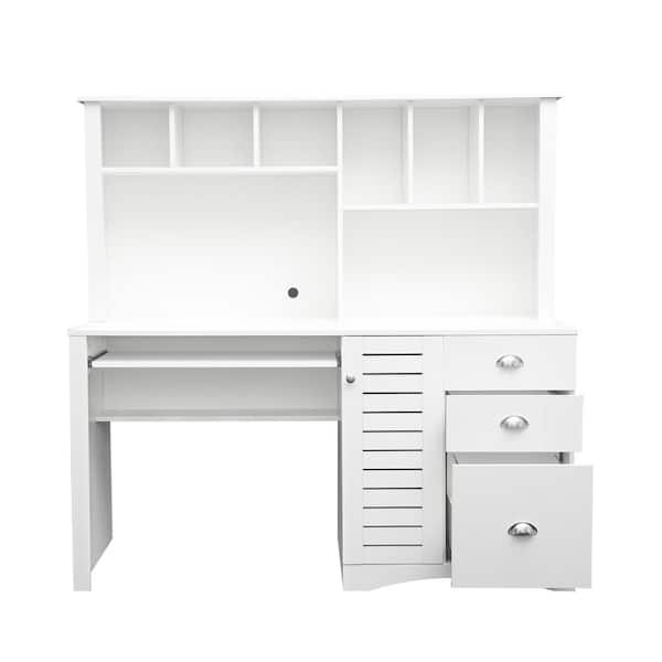 ［アオイ］デスク Aoibox 59 in. White Home Office Computer Desk with Hutch