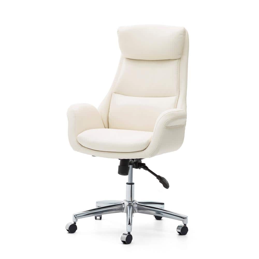 27.4 in. Width Big and Tall Cream Leather Executive Chair with Adjustable Height - Thumbnail 2