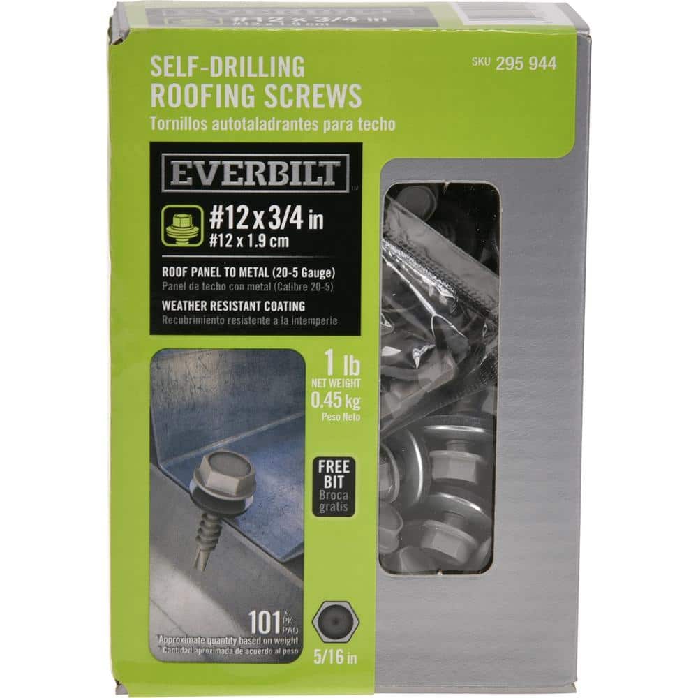 Everbilt #12 x 3/4 in. Self-Drilling Screw with Neoprene Washer 1 lb.-Box  (101-Piece) 116040 - The Home Depot
