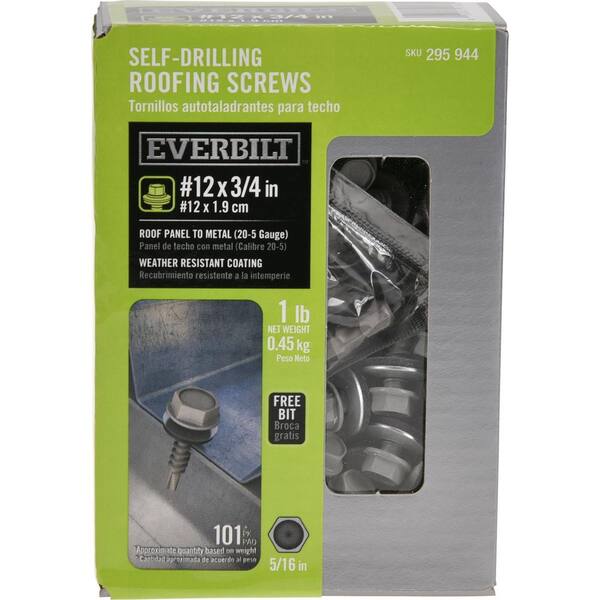 Extreme Fasteners #12 X 1 Inch Self-Drilling Sheet Metal Screws - Hex Washer Head, Zinc, 1000-Pack