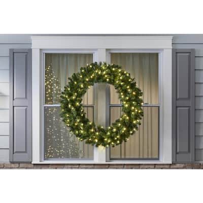 48 in. Wesley Long Needle Pine Pre-Lit LED Artificial Christmas Wreath with 120 Warm White Lights