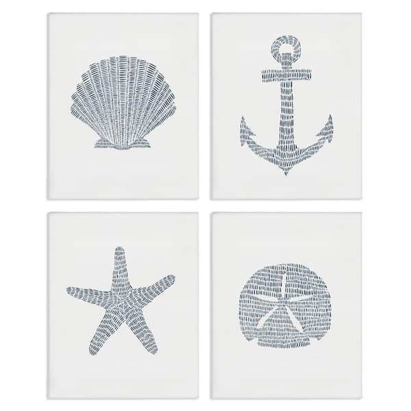 Stupell Industries Minimal Shells and Anchor by Jetty Home, LLC 4-Pieces Unframed Coastal Graphic Art Print 14 in. x 11 in.