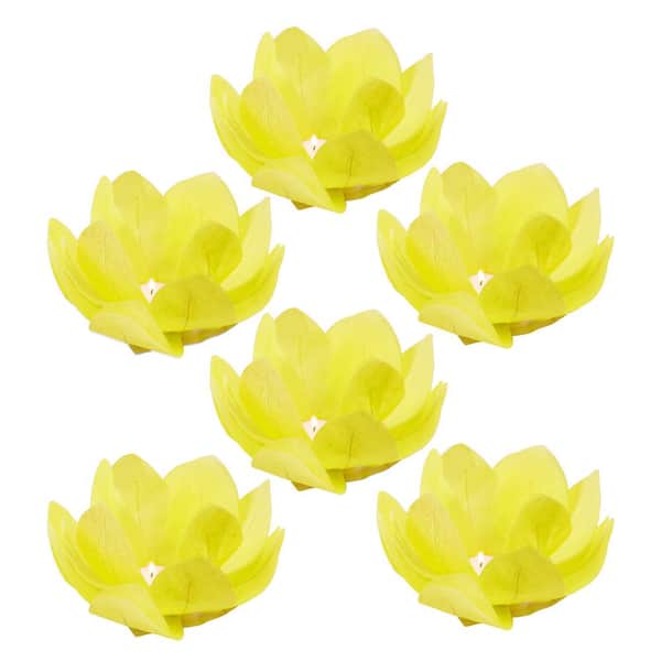 LUMABASE Yellow Floating Lotus Lanterns (6-Count)