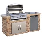 7 ft. Stone Veneer with 4-Burner Propane Gas Grill Island in Stainless Steel
