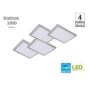 7 in. Light Square Nickel Integrated LED Flush Mount in Soft White (4-Pack)