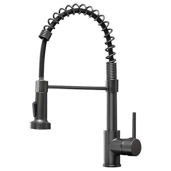 AIMADI Single Handle Pull Down Sprayer Kitchen Faucet with Advanced Spray Single Hole Brass Kitchen Sink Taps in Gray