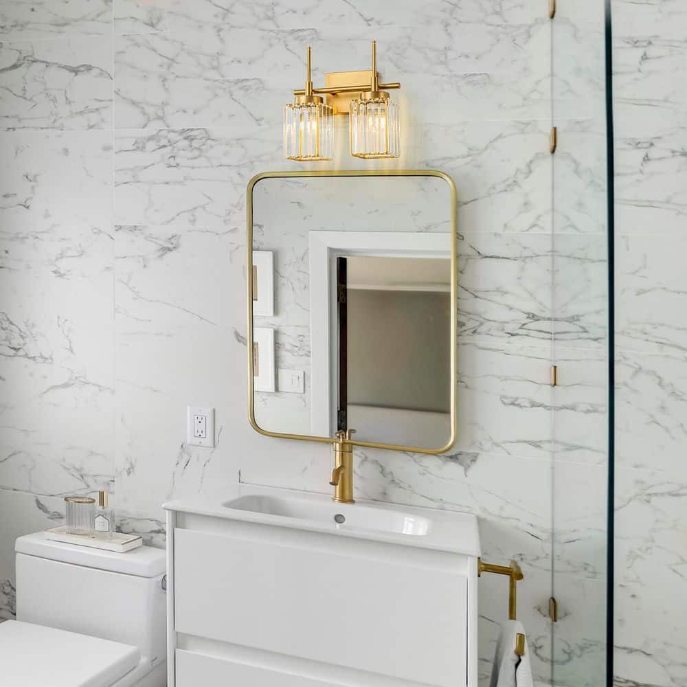 Kira 12.2 in. 2-Light Brushed Gold Square Crystal Bathroom Vanity Light price history on PriceWatchPro