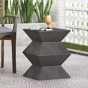 Copper Color Square Lightweight Concrete Outdoor Side Table with Unique Geometric Pedestal