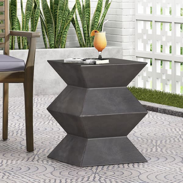 Harper & Bright Designs Copper Color Square Lightweight Concrete Outdoor Side Table with Unique Geometric Pedestal