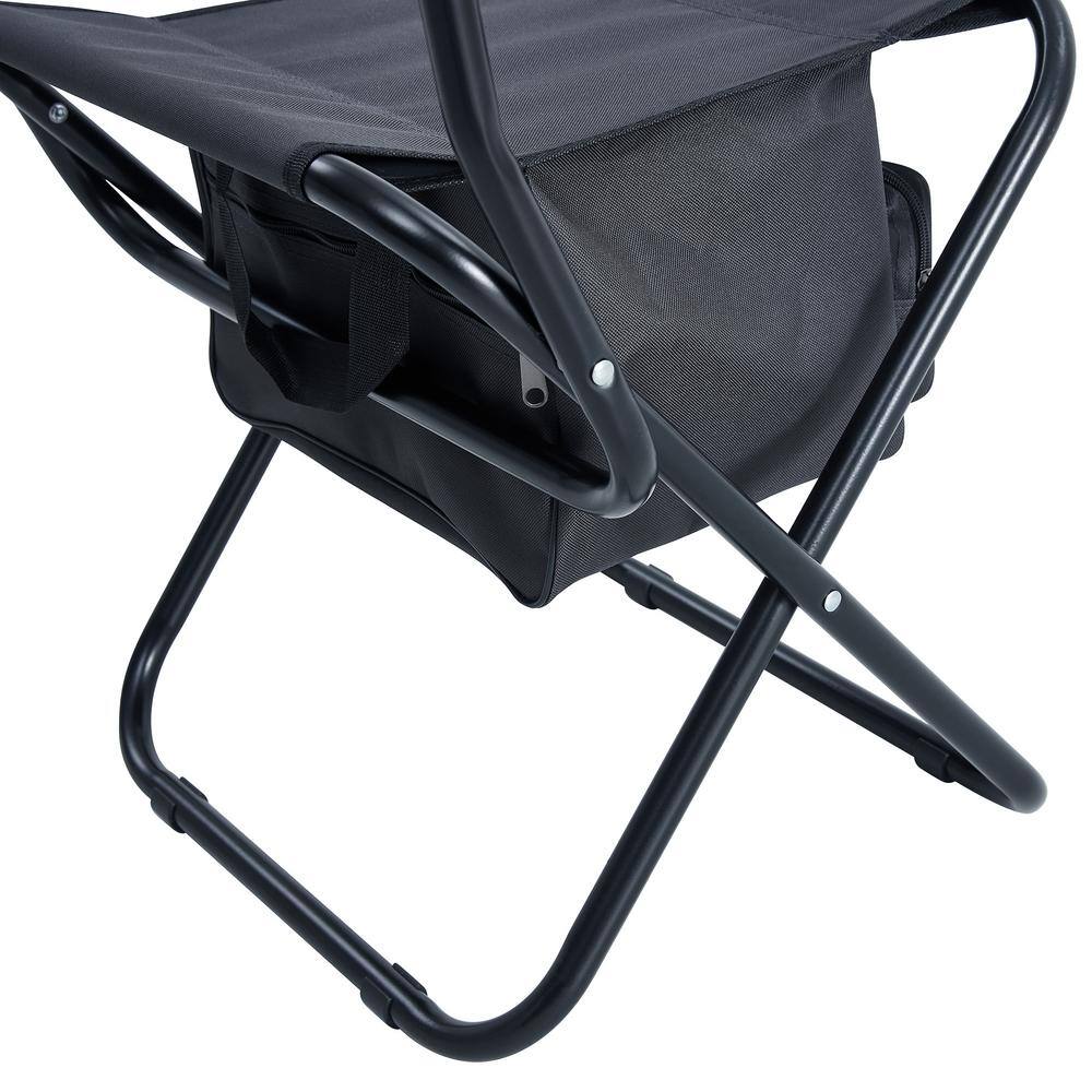Gray Steel Folding Outdoor Chairs with Storage Bag, Set of 2