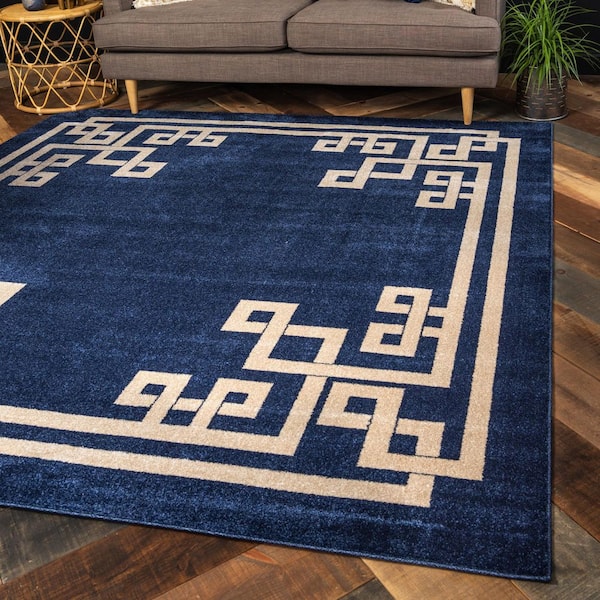 Athens Geometric Navy Blue 8' 0 x 8' 0 Square Rug