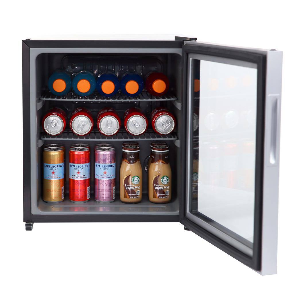 Compact Black Glass Door Beverage Cooler with Adjustable Shelves