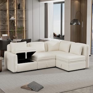 69 in. Armless 3-Piece 4 Seater Sofa Set in Beige
