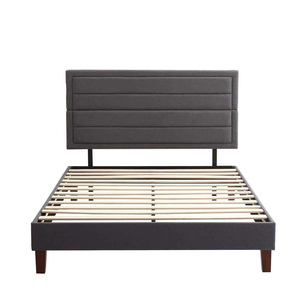 WONDER COMFORT 60 in. W Queen Size Bed Frame, Gray Upholstered Platform ...