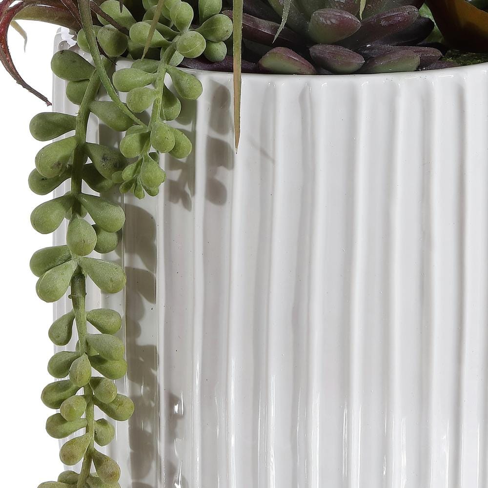 Luminous Luxe 9" Green Faux Succulent in White Pot