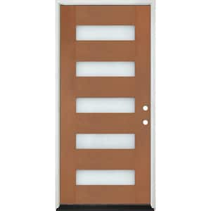 Regency 36 in. x 80 in. Modern 5-Lite Opaque Glass LHIS Autumn Wheat Finish Fiberglass Prehung Front Door