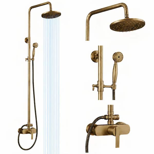 Single Handle 2-Spray Shower Faucet 2.5 GPM with Pressure Balance in Antique Brass (Valve Included)