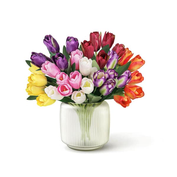 LIVING LUXURY 12 in. Orange Artificial Tulip Flower Stem