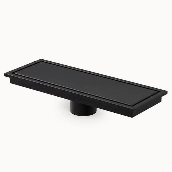 11.8 in. x 4.3 in. Linear Shower Drain Stainless Steel with Removable Grate and Hair Strainer in Matte Black
