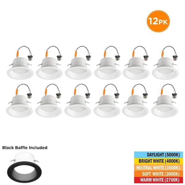 Commercial Electric 4 in. Deep Baffle Retrofit Extra Black Baffle Lumen Select Adjustable CCT Integrated LED Recessed Light Trim (12-Pack)