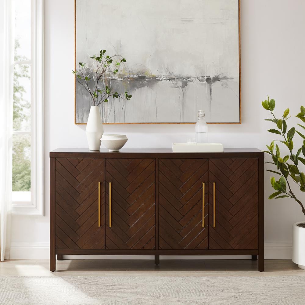 Herringbone Dark Brown Sideboard with Cable Management