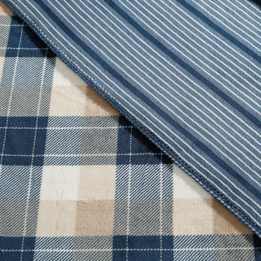 Navy and Beige Reversible Fleece Throw Blanket, 50" x 70"