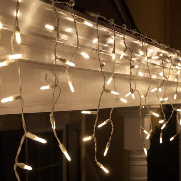 warm white led icicle lights home depot