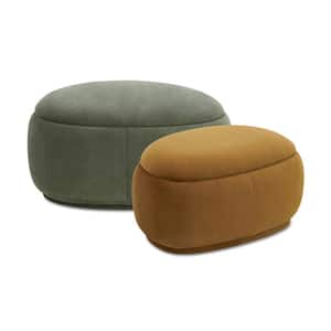 Bauble 35 in. and 26 in. Rounded Pebble Storage Ottomans, Set of 2, Sage Green and Earthy Yellow Microfiber Velvet