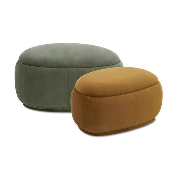Jennifer Taylor Bauble 35 in. and 26 in. Rounded Pebble Storage Ottomans, Set of 2, Sage Green and Earthy Yellow Microfiber Velvet