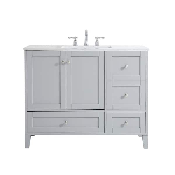 Unbranded Timeless Home 42 in. W x 22 in. D x 34 in. H Single Bathroom Vanity in Grey with Calacatta Engineered Stone