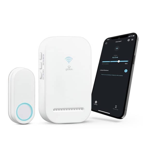 Globe Electric Wi-Fi Smart Wireless Doorbell Chime Kit with Lighted Plug-In Chime and Battery Operated Lighted Doorbell