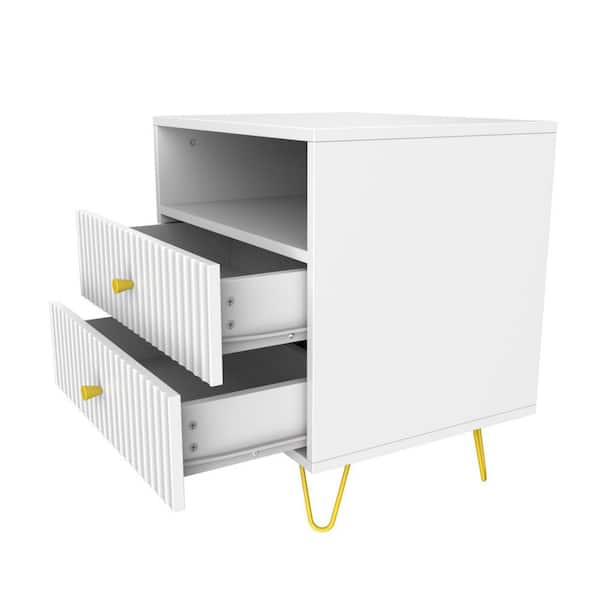 FUFU&GAGA White Wooden Standard Nightstand, End Table with 2 Drawers and Open Shelf, 19.7 L x 15.7 in. W x 21.7 in. H