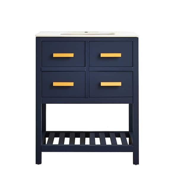 VAPSINT 30 in. W x 22 in. D x 32 in. H Bathroom Vanity in Blue Gray with White Ceramic Sink with Slate Top