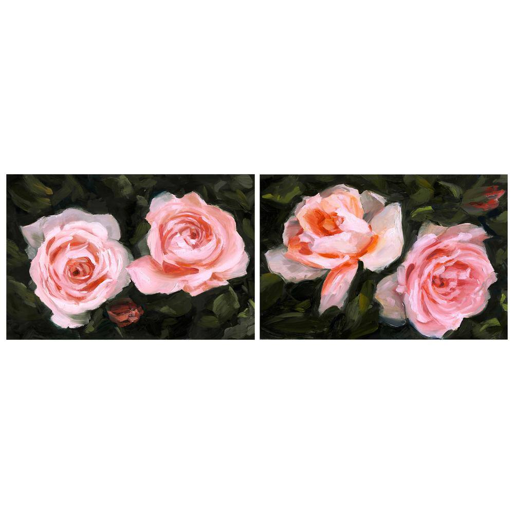 Ethereal Roses Pink and Green Tempered Glass Wall Art Set