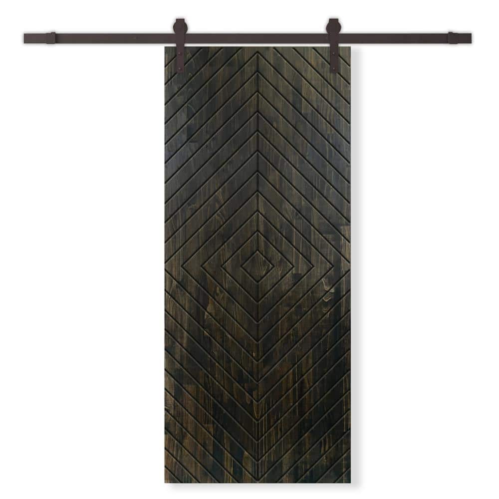 30 in. x 80 in. Charcoal Black Stained Pine Wood Modern Interior Sliding Barn Door with Hardware Kit price history on PriceWatchPro