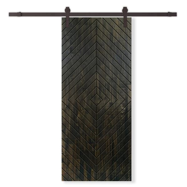 CALHOME 30 in. x 80 in. Charcoal Black Stained Pine Wood Modern Interior Sliding Barn Door with Hardware Kit