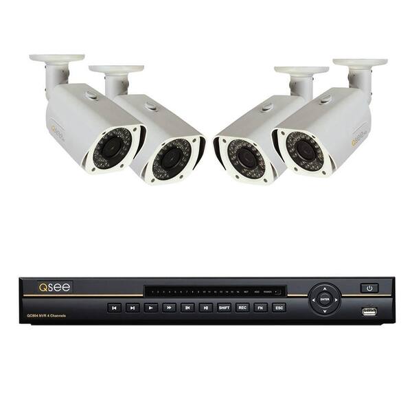 Q-SEE Platinum Series 4-Channel 720p 1TB NVR with (4) 720p Indoor/Outdoor Cameras, 100 ft. Night Vision