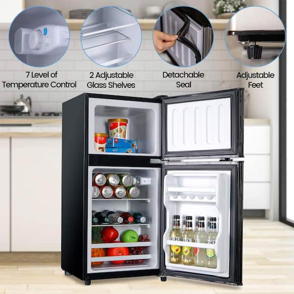 Jeremy Cass 3.5 Cu. ft. Compact Refrigerator Mini Fridge in Black with Freezer Small Refrigerator with 2 Door