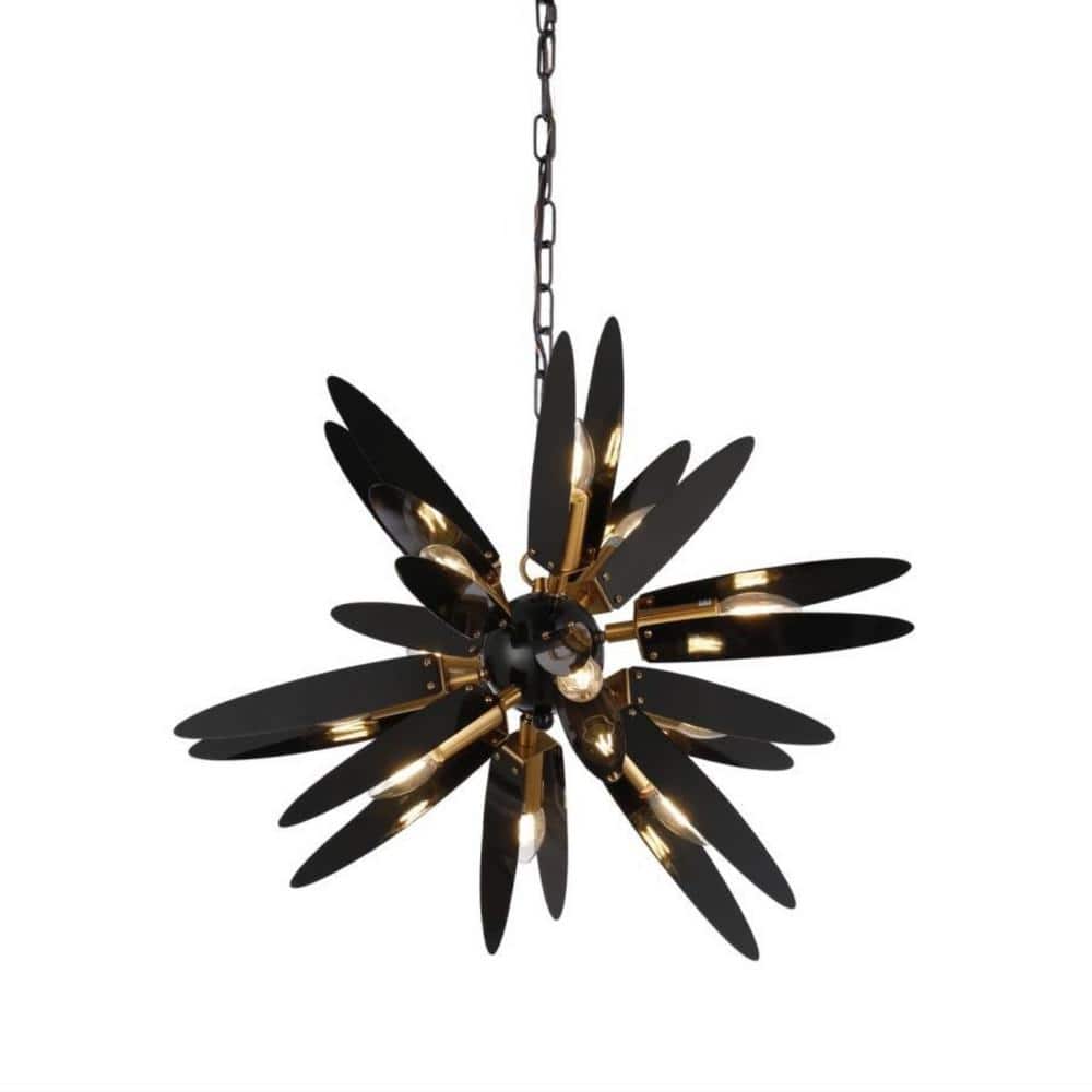 NoirEdge 12-Light Nordic Metal Black Chandelier, Modern Starburst