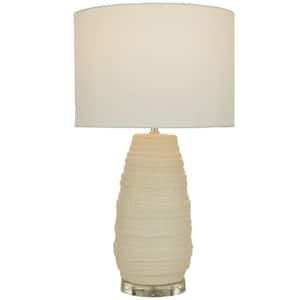 25 in. Cream Ceramic Gourd Style Base Task and Reading Table Lamp with Drum Shade